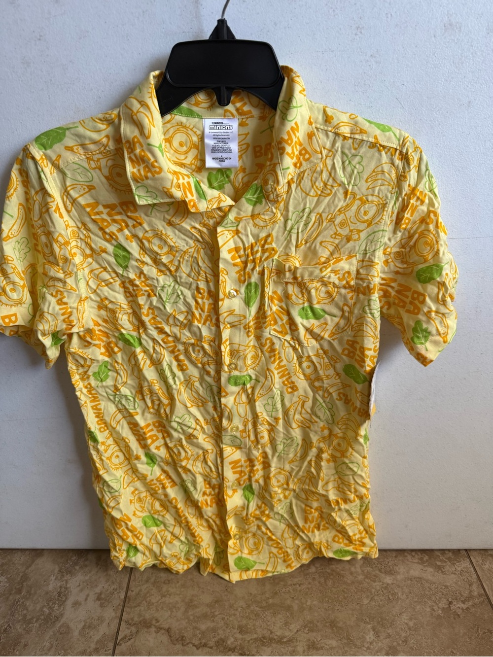 Kids' Yellow Short-Sleeve Button-Down Shirt with Tropical Print